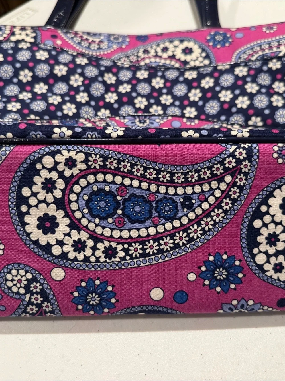 Vera Bradley Navy and Pink Tote Bag - Floral Paisley Design